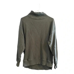 Aerie Oversized Olive Green Mock Neck Ribbed Pullover Sweater Sweatshirt // XXS